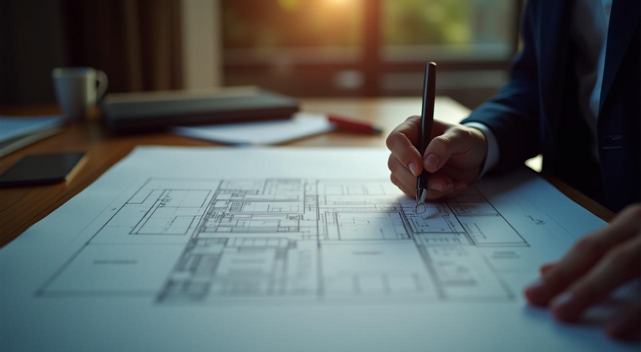 Executive sketching a strategy on a blueprint